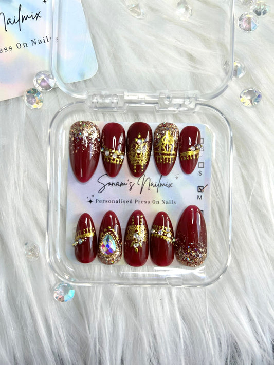 Ruby Gold Bride Nails