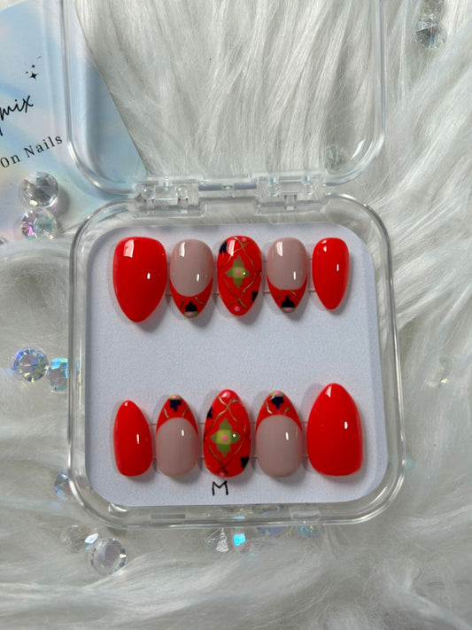 Red Phulkari Nails