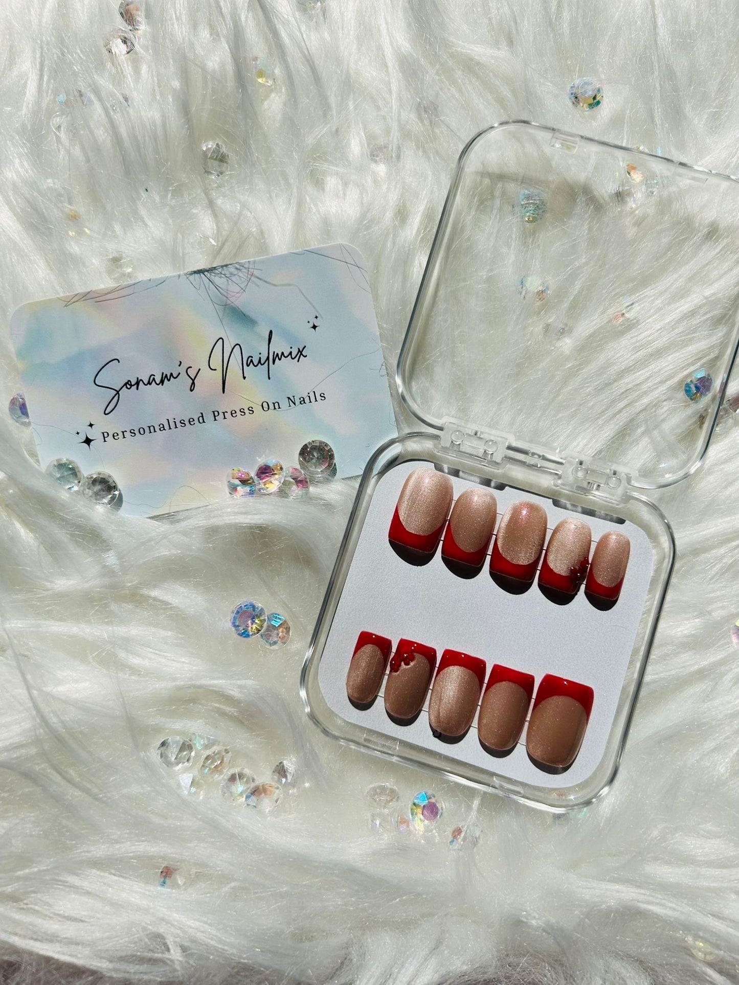 Floral Red Frenchie Nails