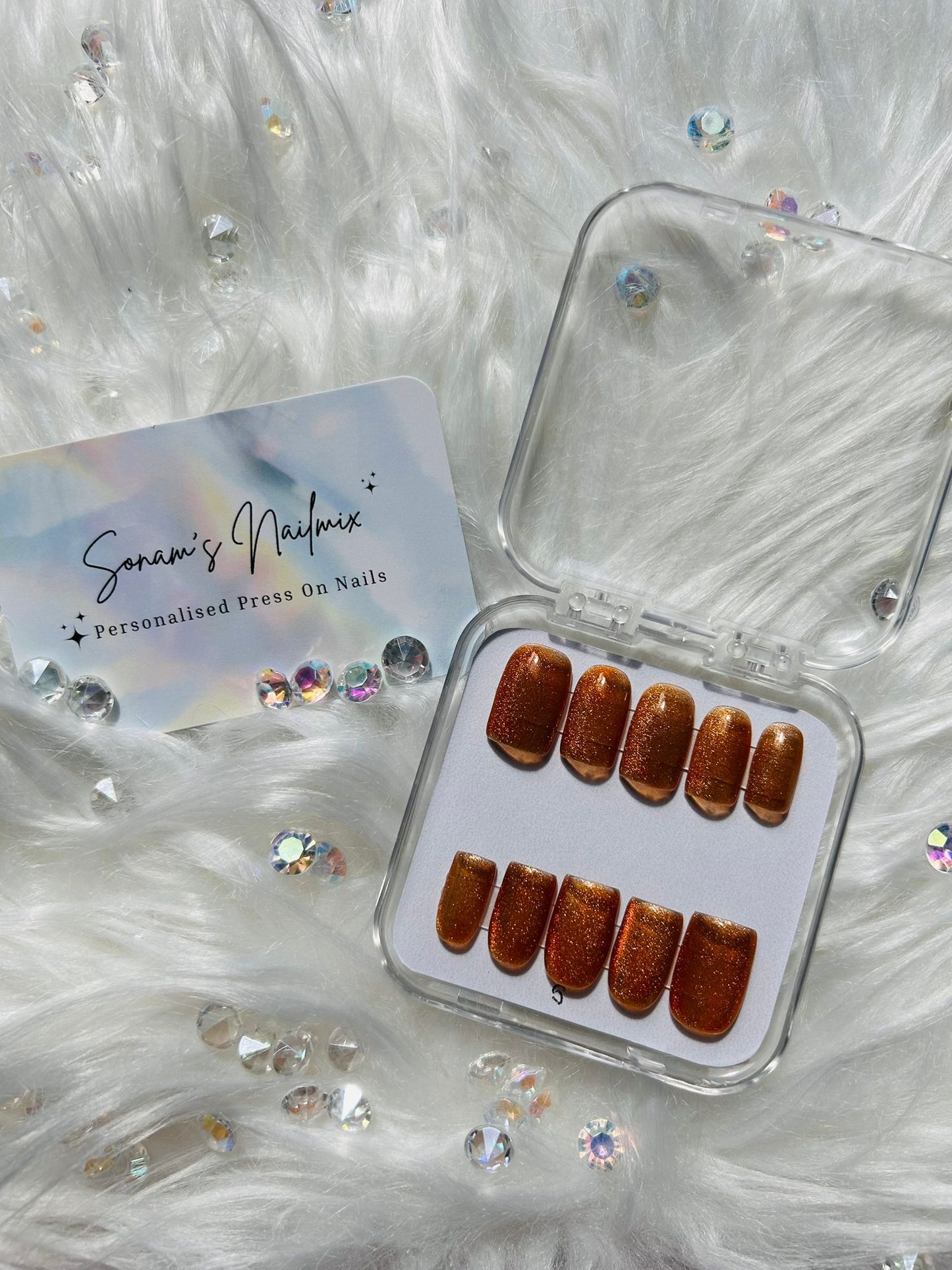 Orange Cat Eye Nails