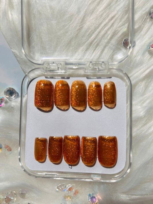 Orange Cat Eye Nails