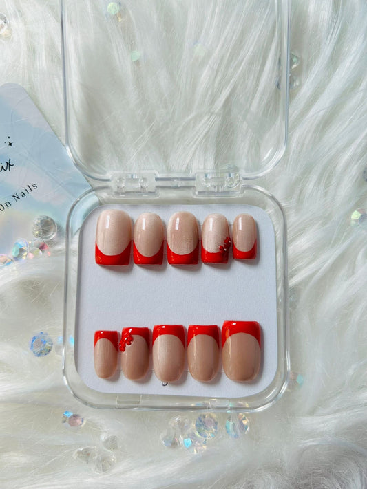 Floral Red Frenchie Nails