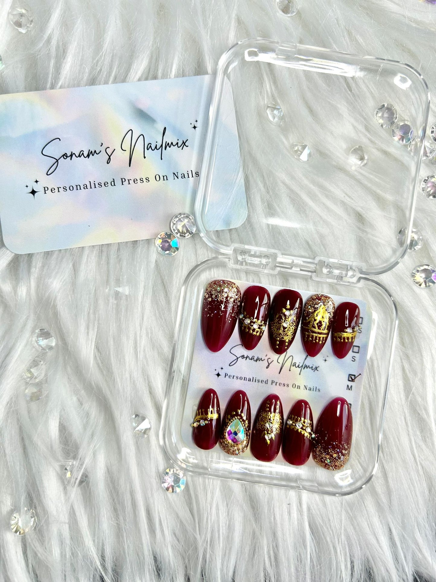 Ruby Gold Bride Nails